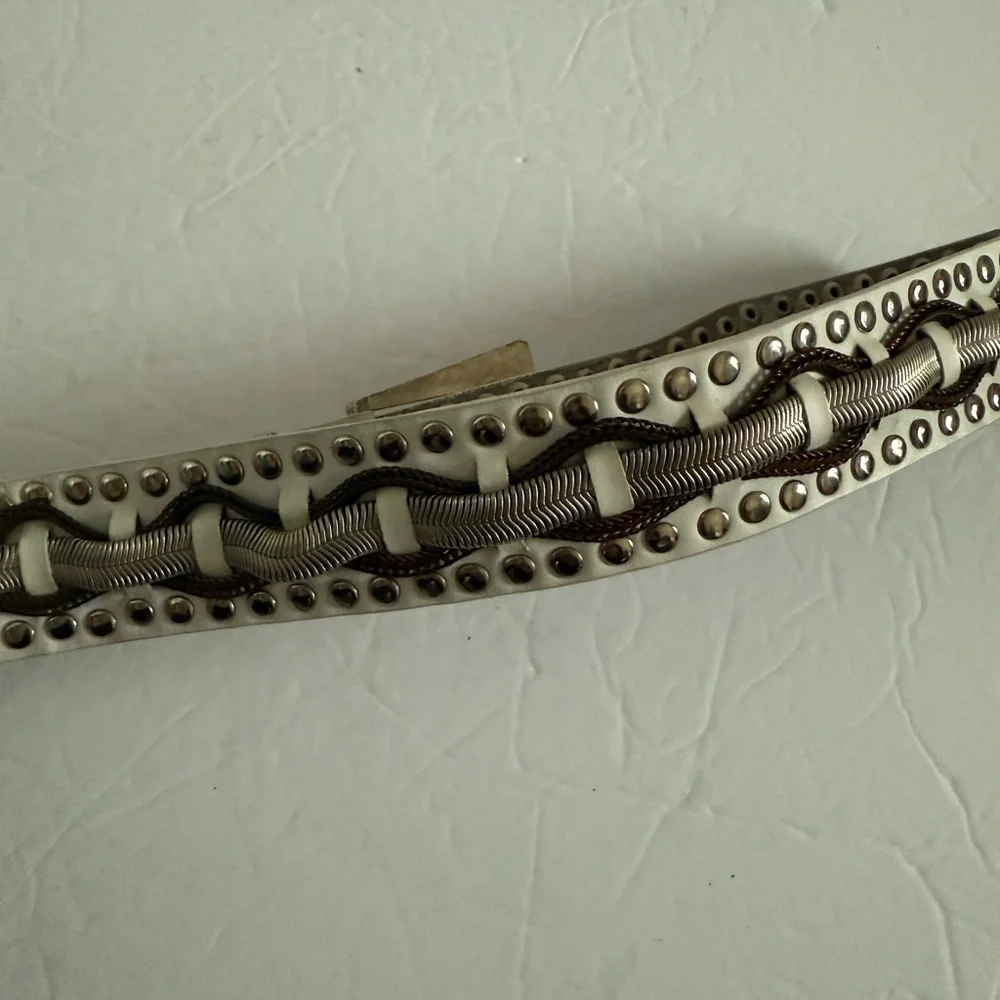 Genuine Leather White Studded Belt Western Cowgirl Country Women - Size M